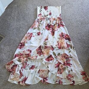 VENUS Cream Smocked Waist Floral Maxi Skirt with Rose Accents